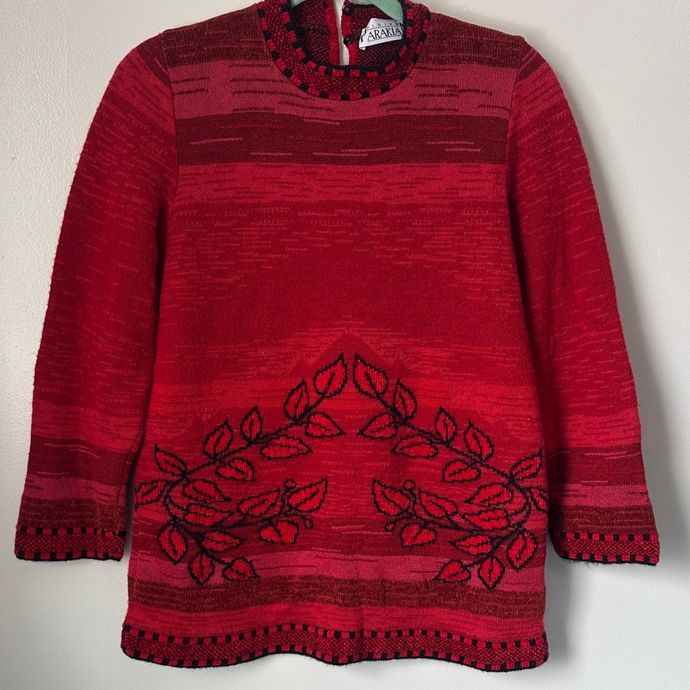 Red and Black Leaf Pattern Sweater - image 1